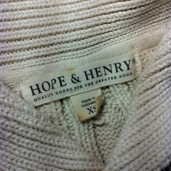 Hope & Henry Sweater Youth Kids XS Shawl Collar Organic Cotton Cable Knit Cream - Picture 8 of 14